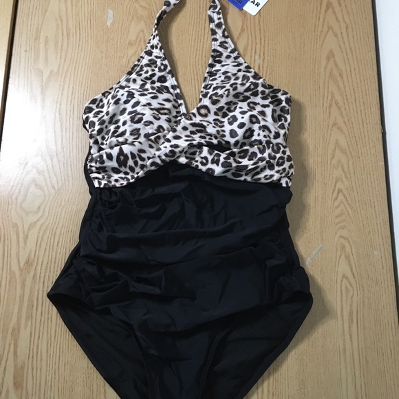 B71 New Women’s Cocopear 1pc Swimsuit Animal Print Black Size Medium - Picture 2 of 8